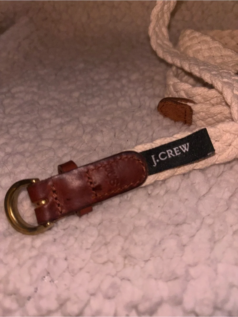 J.Crew Braided Rope Belt Cream Brown Leather Brass D-Ring Boho 42”